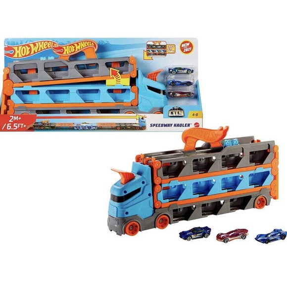 Hot Wheels City Speedway Hauler GVG37 Transforms Into 6 Ft. Long 2 Car Racetrack - Picture 3 of 16